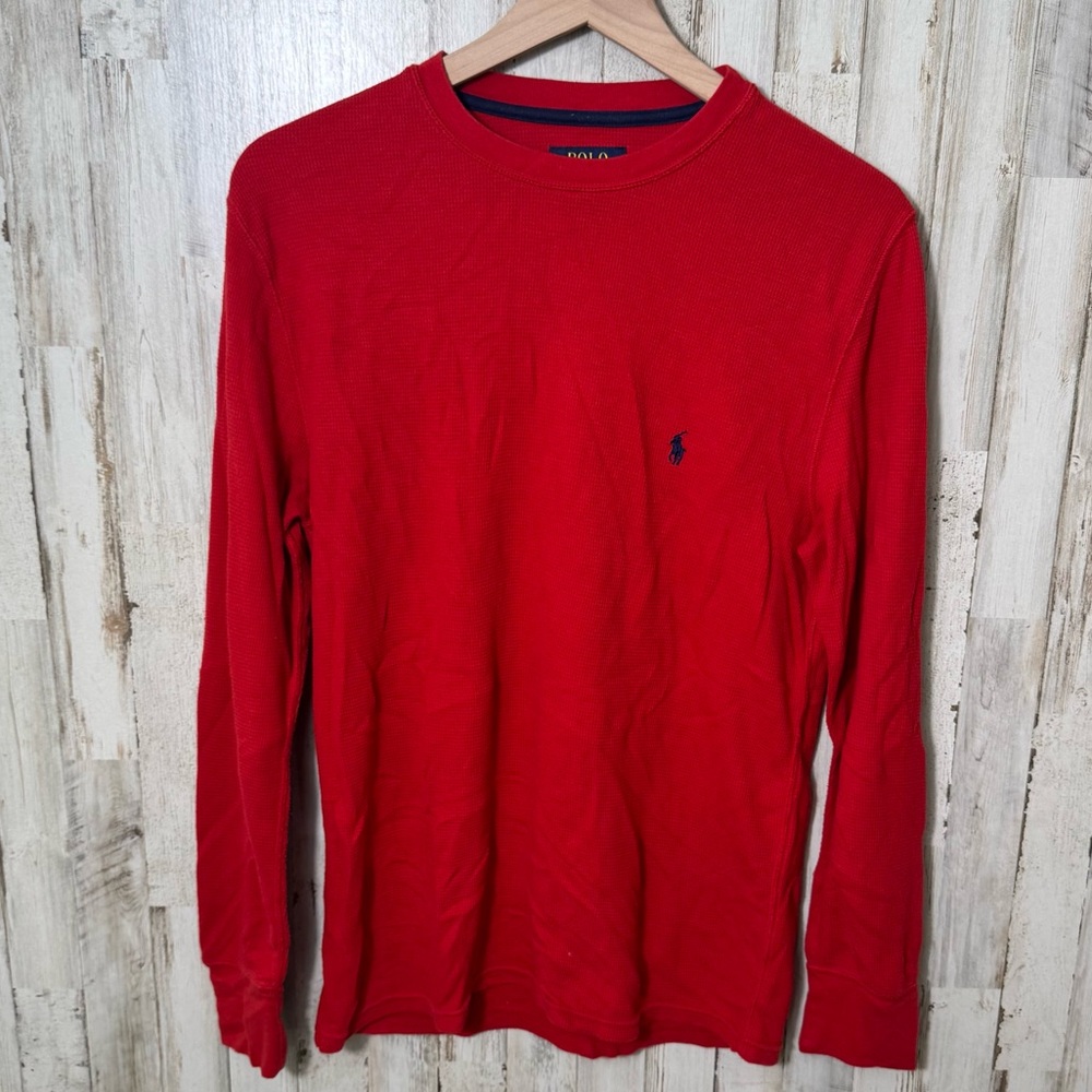 Polo Ralph Lauren Red Waffle Knit Long Sleeve Tee Mens Size‎ Large